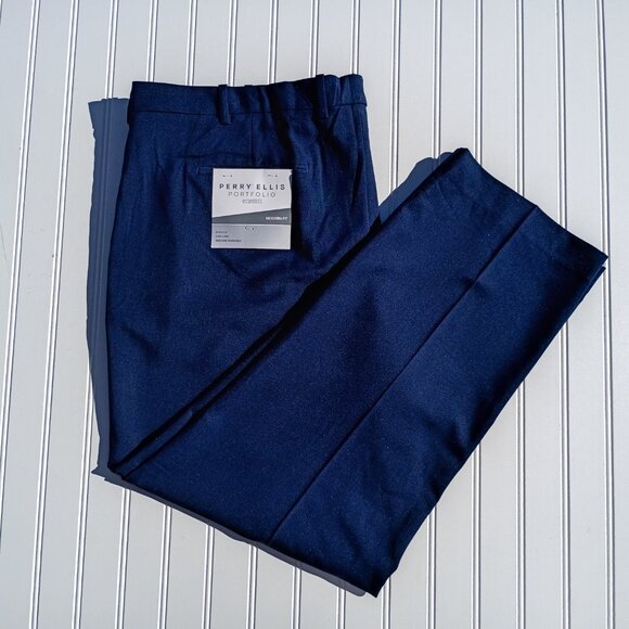 PERRY ELLIS Dress Pants Men's 42 x 30 Blue Modern Slacks Portfolio Easy Care NWT - Picture 1 of 13